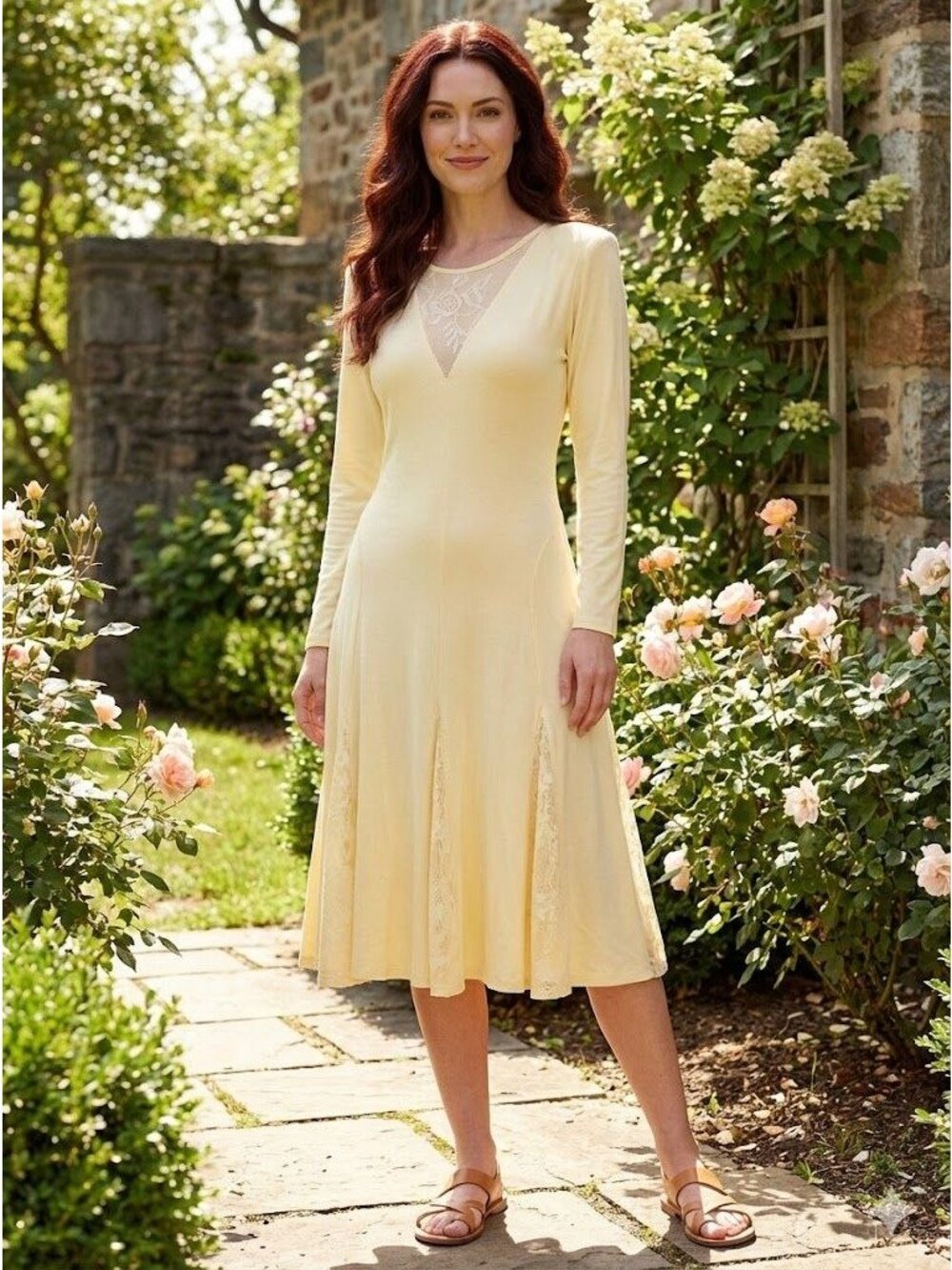 Vintage 80s Butter Yellow Lace Dress Coquette Cottagecore Fit Flare Skater Small
